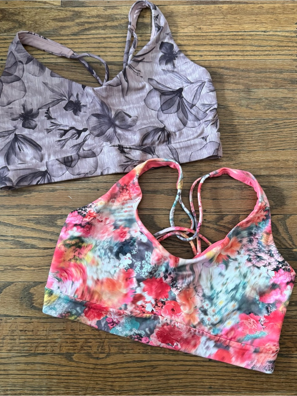 Athleta Solace Strappy Sports Bras M in Floral Pink EUC Bundle